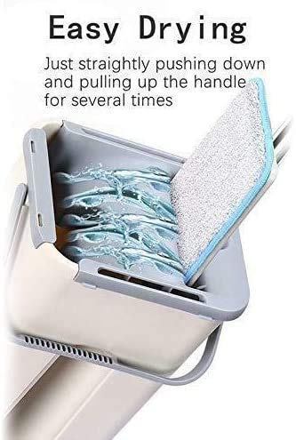 MOSHTU Microfiber Flat Mop with Bucket, Cleaning Squeeze Hand Free Floor Mop, Extra 1 Reusable Mop Pads, Stainless Steel Handle - Image 2