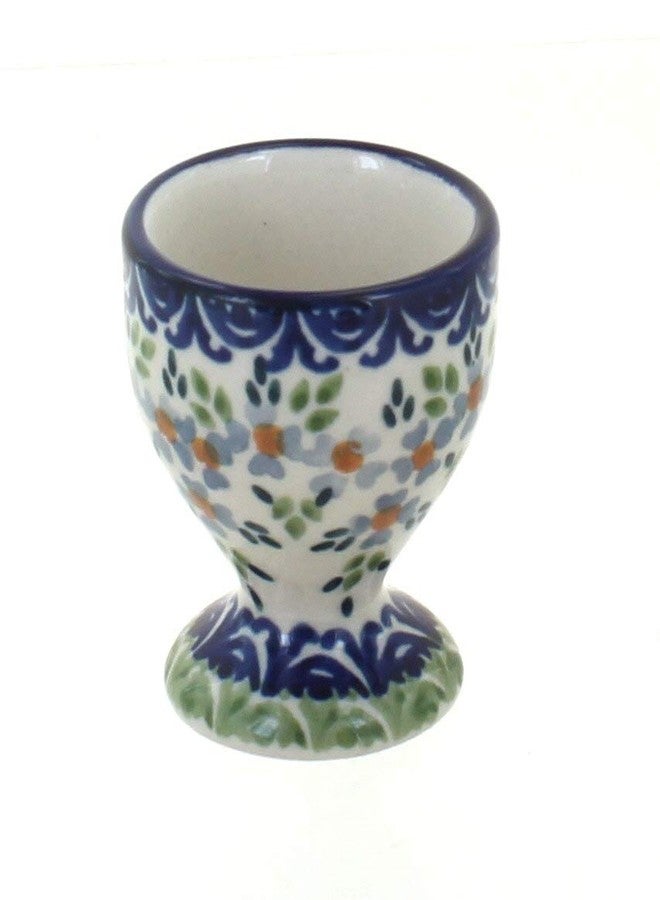 Blue Rose Pottery أكواب بيض من الخزف البولندي "بلو روز" - بنقشة كرمة الصيف الخضراء - ارتفاع 2.5 بوصة - أكواب متينة من الخزف الحجري للبيض المسلوق نصف سلقة أو سلقة كاملة - Image 1