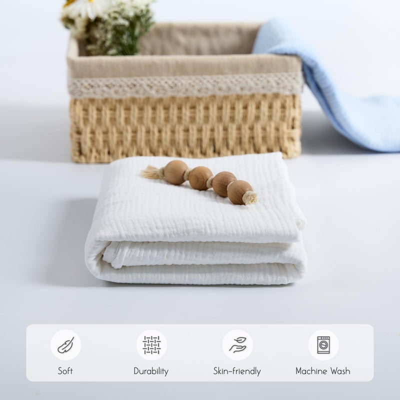 Meracorallo Muslin Swaddle Blanket, 100% Cotton Receiving Blanket Soft and Breathable Swaddle Wrap for Baby Boys and Girls, White - Image 4
