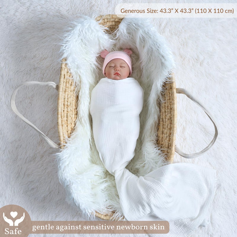 Meracorallo Muslin Swaddle Blanket, 100% Cotton Receiving Blanket Soft and Breathable Swaddle Wrap for Baby Boys and Girls, White - Image 2