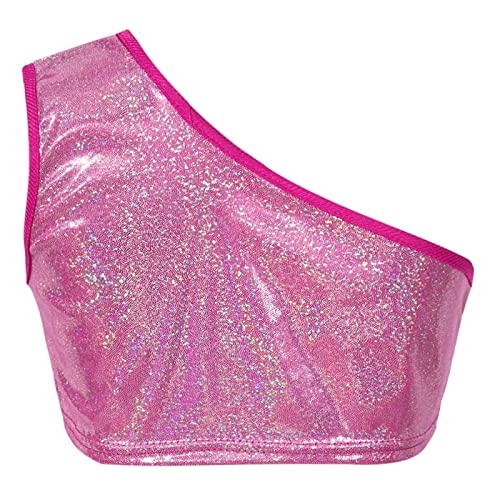 DRHOM Kids Girls OneShoulder Sequins Dance Vest Jazz Hip Hop Stage Performance Tank Crop Tops Clothes Dancewear Rose Red 1012 - Image 3