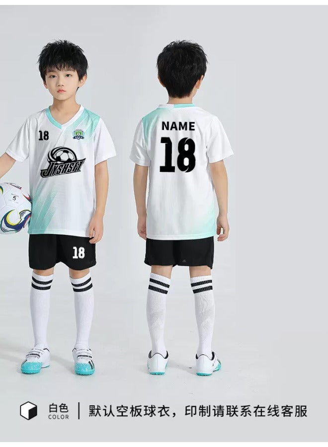 7701 White Suit Summer Children's Football Clothes Suit Customized Boys' Primary School Students' Competition Team Clothes Girls' Training Clothes Quick-dry Football Clothes