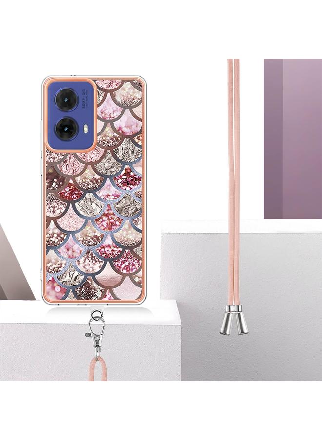 S-TOP Case For Motorola Moto G85 Electroplating Pattern IMD TPU Shockproof Case with Neck Lanyard - Image 3