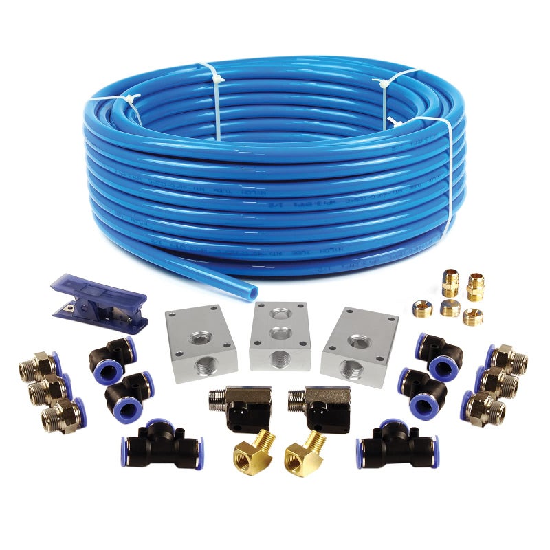 Primefit PCKIT26 Air Piping System, 26-Piece Air Push to Connect Kit with 1/2-Inch (OD) / 3/8" (ID) x 100-Feet TPEE Tubing - Image 1