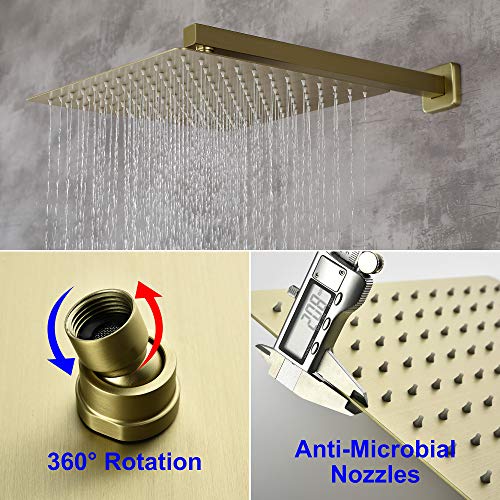 SHAMANDA Shower System with Waterfall Tub Spout and Handheld Shower Head, 12" Rain Shower Faucet Sets Complete with Shower Round-in Valve and Trim Wall Mount, Brushed Gold, L101-3 - Image 5