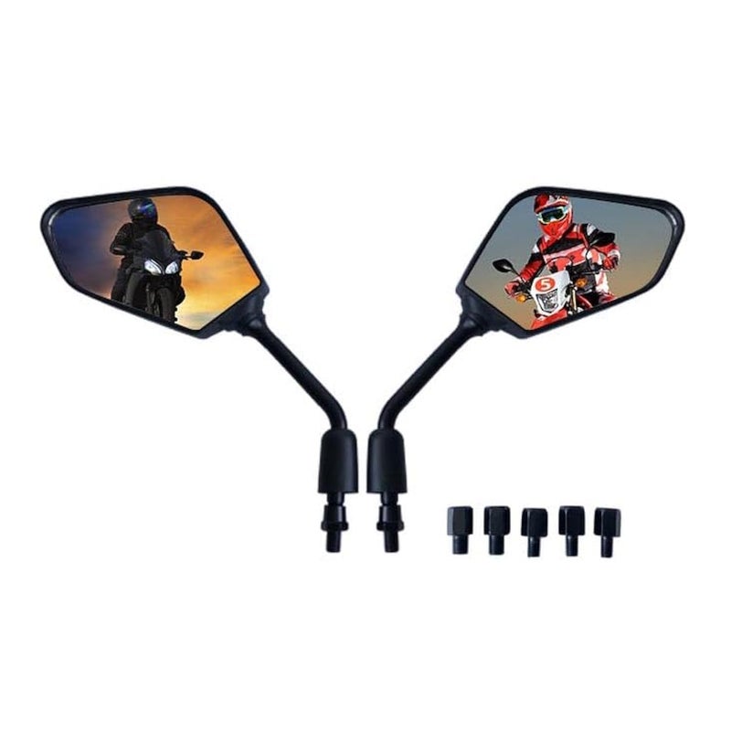 Motobiker 1Pair Heavy Duty Motorcycle Rear View Side Mirrors8mm 10mm Clockwise Threaded Mounting BoltFits Compatible with Kawasaki Suzuki Honda Victory and More