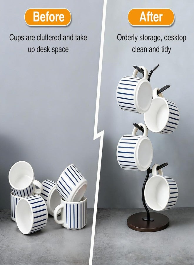 PEFWO Mug Holder, Coffee Mug Holders Tree with 5 Hooks, Metal Coffee Cup with Stable Wooden Base, Countertop Organizer for Kitchen & Cafe - Image 3