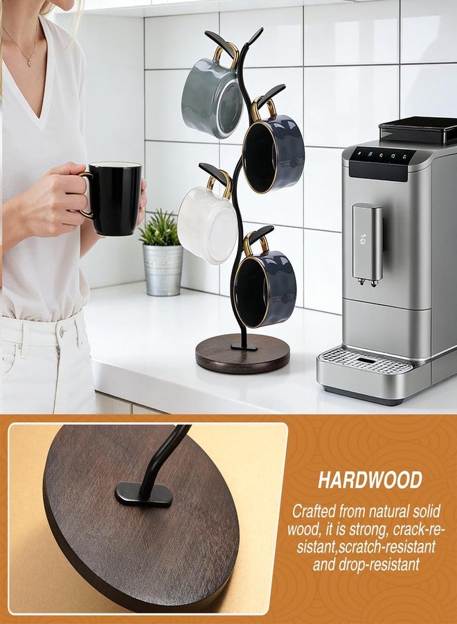 PEFWO Mug Holder, Coffee Mug Holders Tree with 5 Hooks, Metal Coffee Cup with Stable Wooden Base, Countertop Organizer for Kitchen & Cafe - Image 2