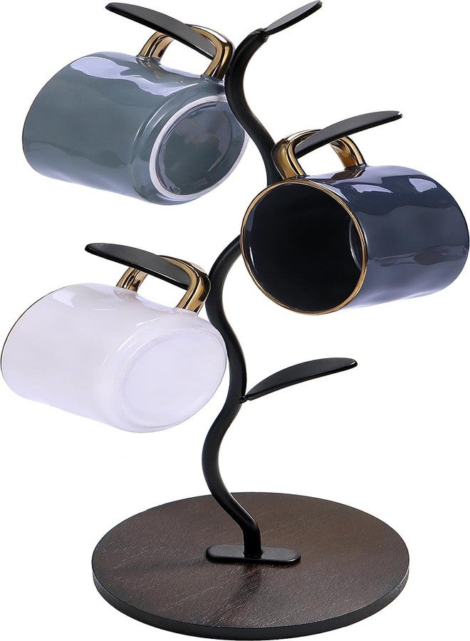 PEFWO Mug Holder, Coffee Mug Holders Tree with 5 Hooks, Metal Coffee Cup with Stable Wooden Base, Countertop Organizer for Kitchen & Cafe - Image 1
