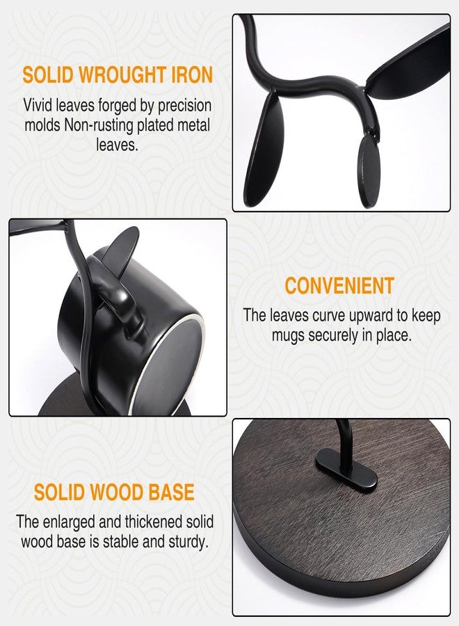 PEFWO Mug Holder, Coffee Mug Holders Tree with 5 Hooks, Metal Coffee Cup with Stable Wooden Base, Countertop Organizer for Kitchen & Cafe - Image 4