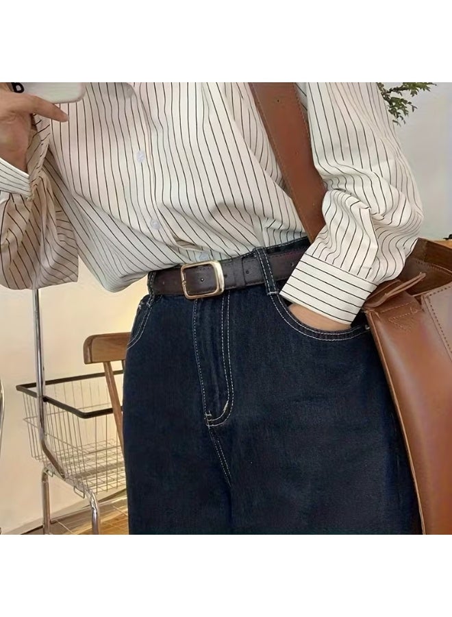 Goolsky Women's Golden Buckle Belt - Retro Classic Dress Belt with Smooth Slim Waist, Versatile for Jeans, Dresses, Wedding, Party Outfits - Formal & Casual Wear Accessory (Standard Size) - Image 2