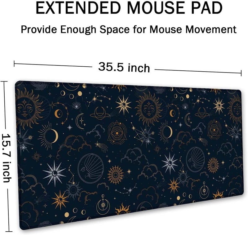 SSOIU Celestial Stars and Magic Eyes XXL Desk Mat, Extended Gaming Mouse Pad, Non-Slip Rubber Base, Waterproof Coating, Superfine Fiber & High Elasticity Natural Rubber Material, 35.5" x 15.7" - Image 2