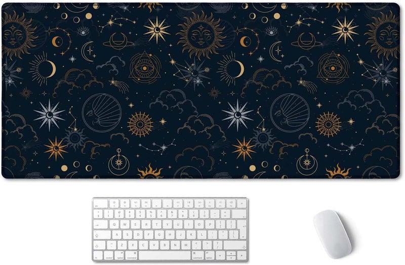 SSOIU Celestial Stars and Magic Eyes XXL Desk Mat, Extended Gaming Mouse Pad, Non-Slip Rubber Base, Waterproof Coating, Superfine Fiber & High Elasticity Natural Rubber Material, 35.5" x 15.7" - Image 1