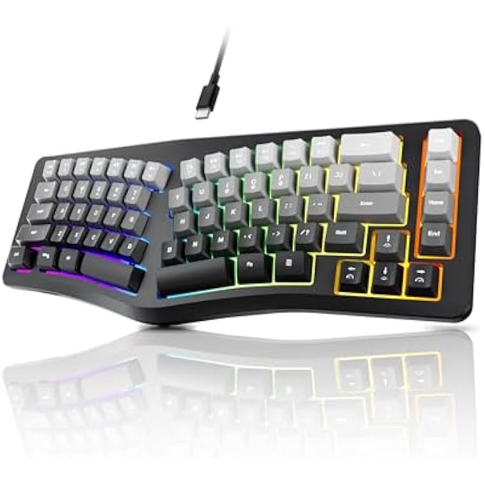7KEYS لوحة مفاتيح مريحة سلكية، 69 مفتاح مضغوط مع مفاتيح الأسهم، إضاءة خلفية RGB لجهاز الكمبيوتر المحمول أو المكتبي (رمادي) - Image 1