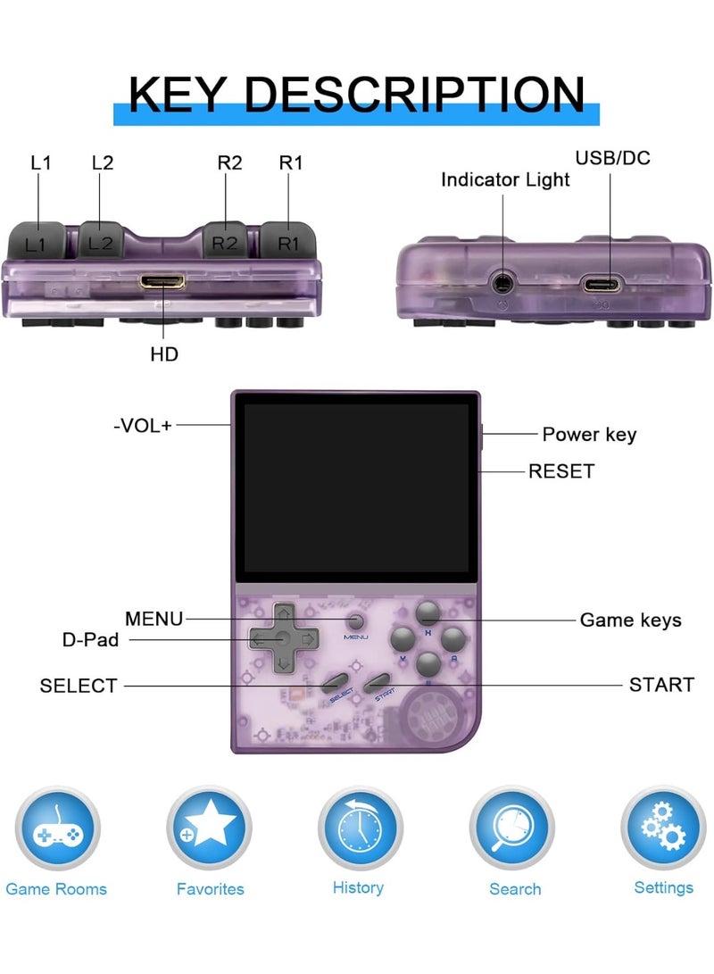 أنبيرنيك جهاز ألعاب كلاسيكي بشاشة IPS مقاس 3.5 بوصة - Anbernic RG35XX، محمل مسبقًا بـ 5474 لعبة كلاسيكية، وبطاقة ذاكرة 64 جيجابايت، ومنفذ HDMI، ونظام لينكس - مشغل ألعاب محمول بنفسجي - Image 3