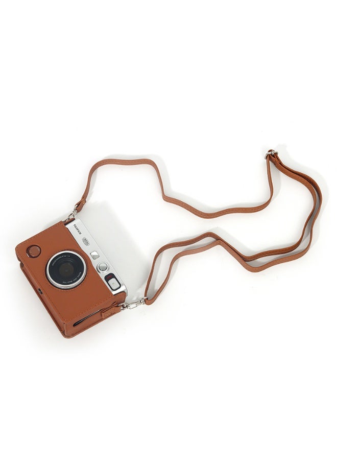 general Case for Fuji Mini EVO,Camera Case Compatible for Fuji Mini EVO Camera with Adjustable Shoulder Strap in Brown Lychee Texture Horizontal Style - Image 3
