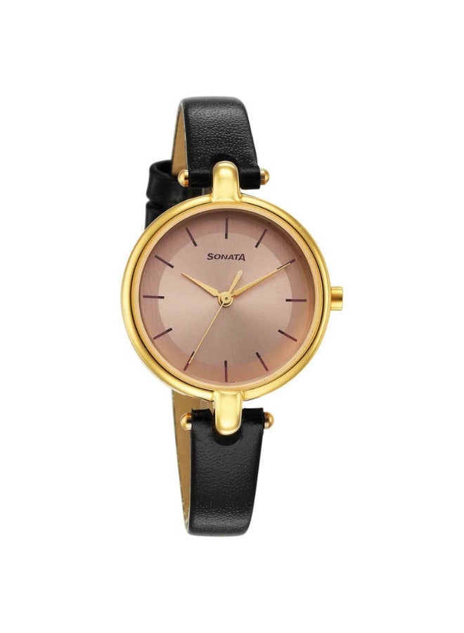Sonata 87043YL01 Women's Watch – Pink Dial, Black Leather Strap, Quartz Movement, 30 m Water Resistance - Image 1