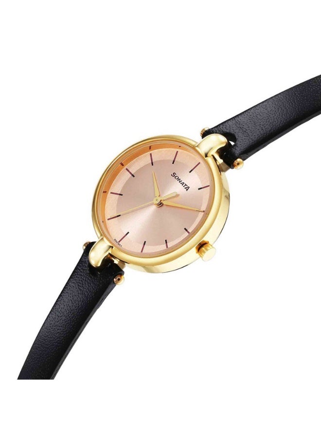 Sonata 87043YL01 Women's Watch – Pink Dial, Black Leather Strap, Quartz Movement, 30 m Water Resistance - Image 3