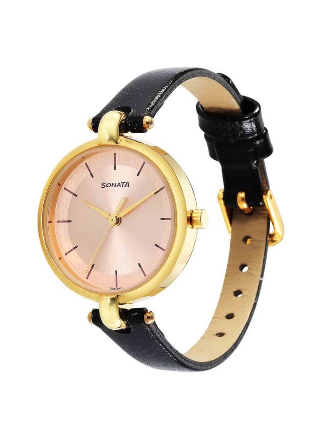 Sonata 87043YL01 Women's Watch – Pink Dial, Black Leather Strap, Quartz Movement, 30 m Water Resistance - Image 2