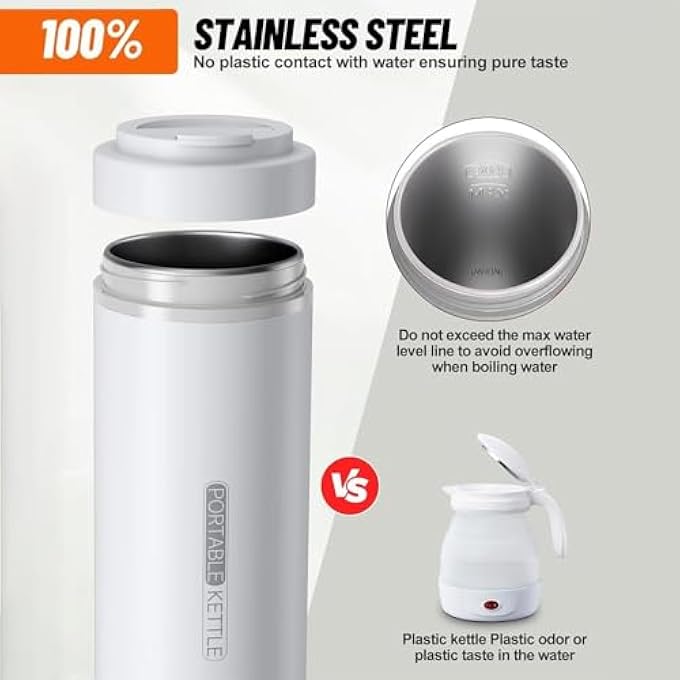DMG TECH Travel Electric Kettle 500Ml Portable Kettle With 4 Variable Presets Hot Water Boiler 304 Stainless Steel With Auto ShutOff Mini Coffee Kettle Suitable For Tea Coffee Baby Milk Powder - Image 5