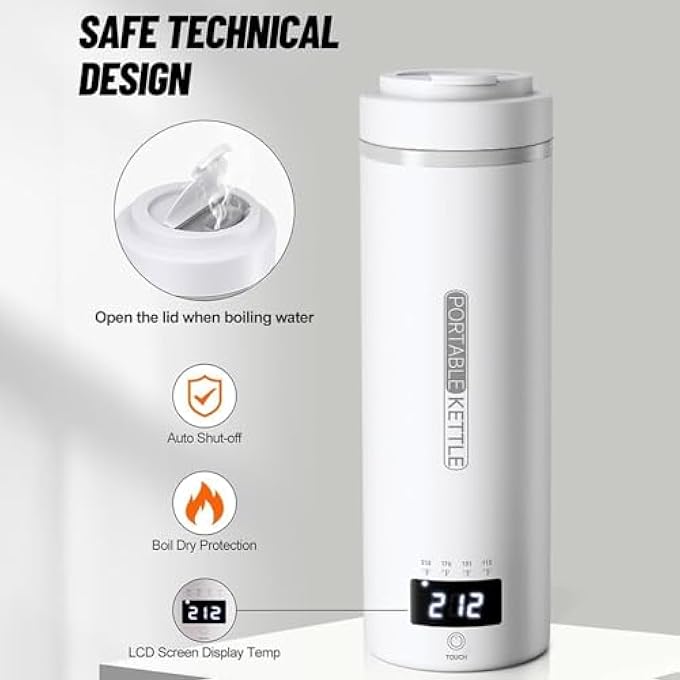 DMG TECH Travel Electric Kettle 500Ml Portable Kettle With 4 Variable Presets Hot Water Boiler 304 Stainless Steel With Auto ShutOff Mini Coffee Kettle Suitable For Tea Coffee Baby Milk Powder - Image 4