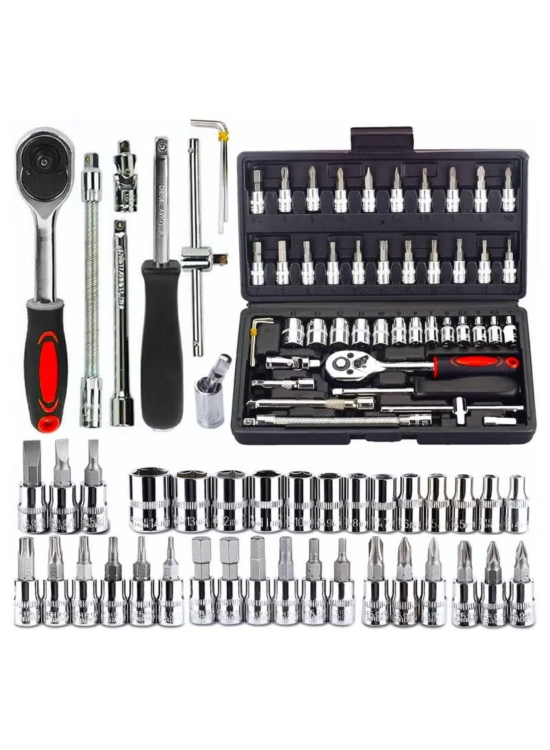 Mechanic Tools Kit for Automotive Repair - 46 Pieces - 32x19.5x18 cm - Black - Image 1