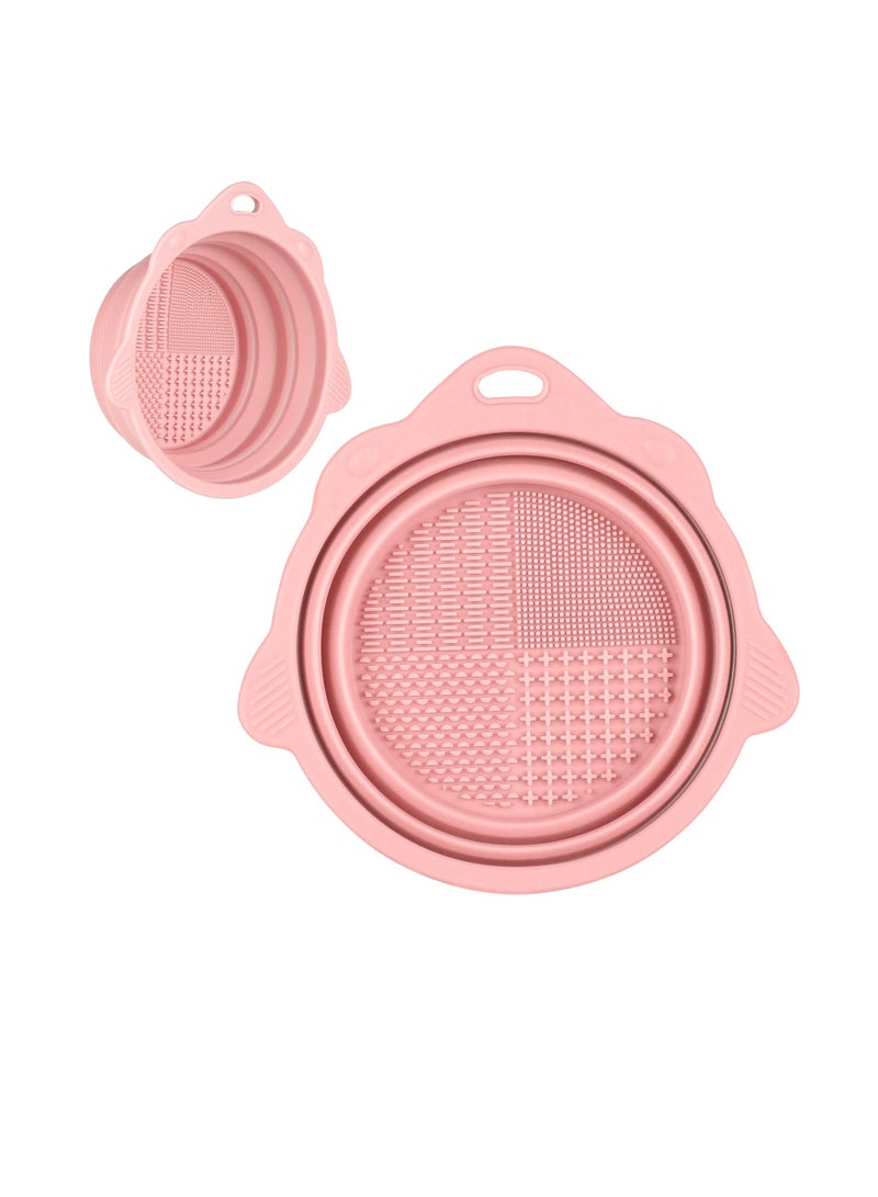 1 pcs (Pink)Foldable Silicone Makeup Brush Cleaner Bowl -  Portable Cleaning Tool for Brushes, Powder Puffs, and Sponges - Image 1