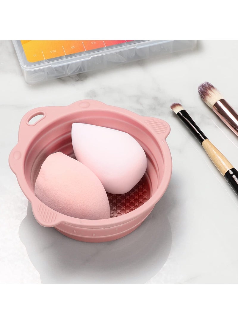 1 pcs (Pink)Foldable Silicone Makeup Brush Cleaner Bowl -  Portable Cleaning Tool for Brushes, Powder Puffs, and Sponges - Image 5
