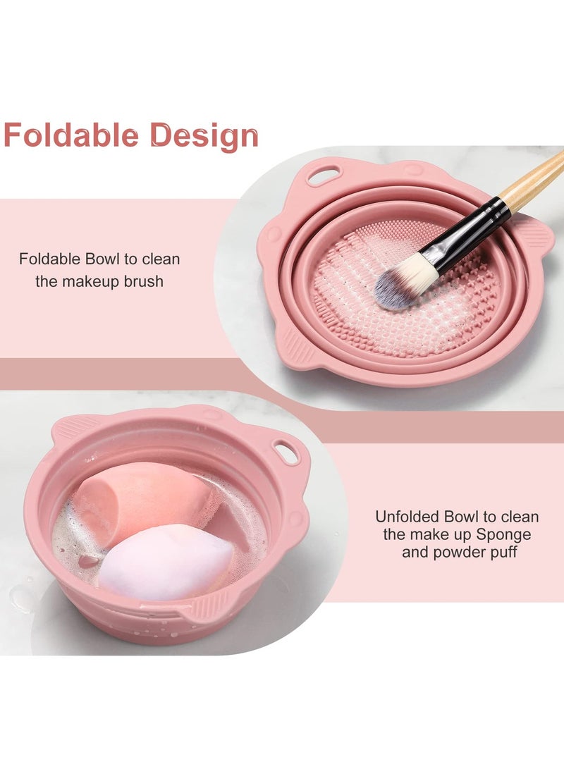 1 pcs (Pink)Foldable Silicone Makeup Brush Cleaner Bowl -  Portable Cleaning Tool for Brushes, Powder Puffs, and Sponges - Image 2
