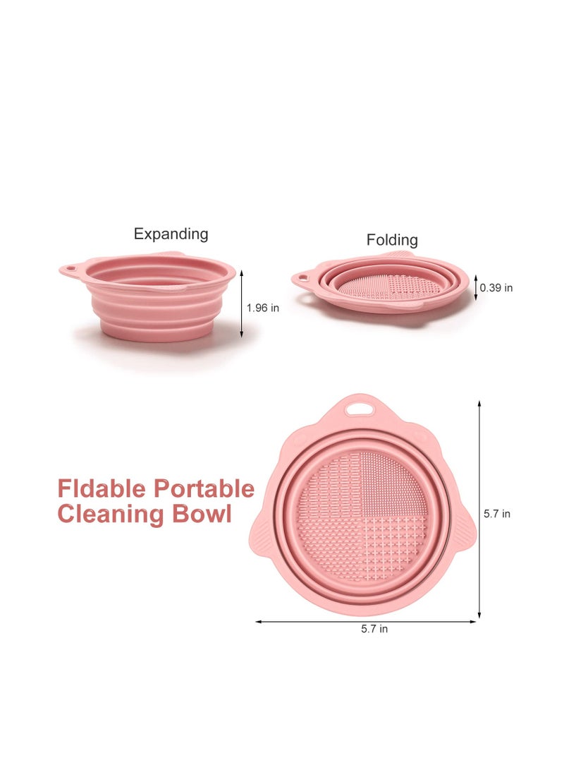 1 pcs (Pink)Foldable Silicone Makeup Brush Cleaner Bowl -  Portable Cleaning Tool for Brushes, Powder Puffs, and Sponges - Image 4