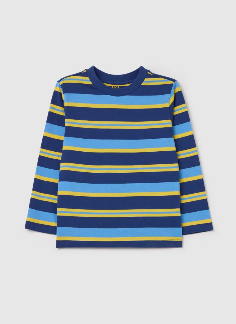 Ovs Long-Sleeved T-Shirt In Striped Cotton.