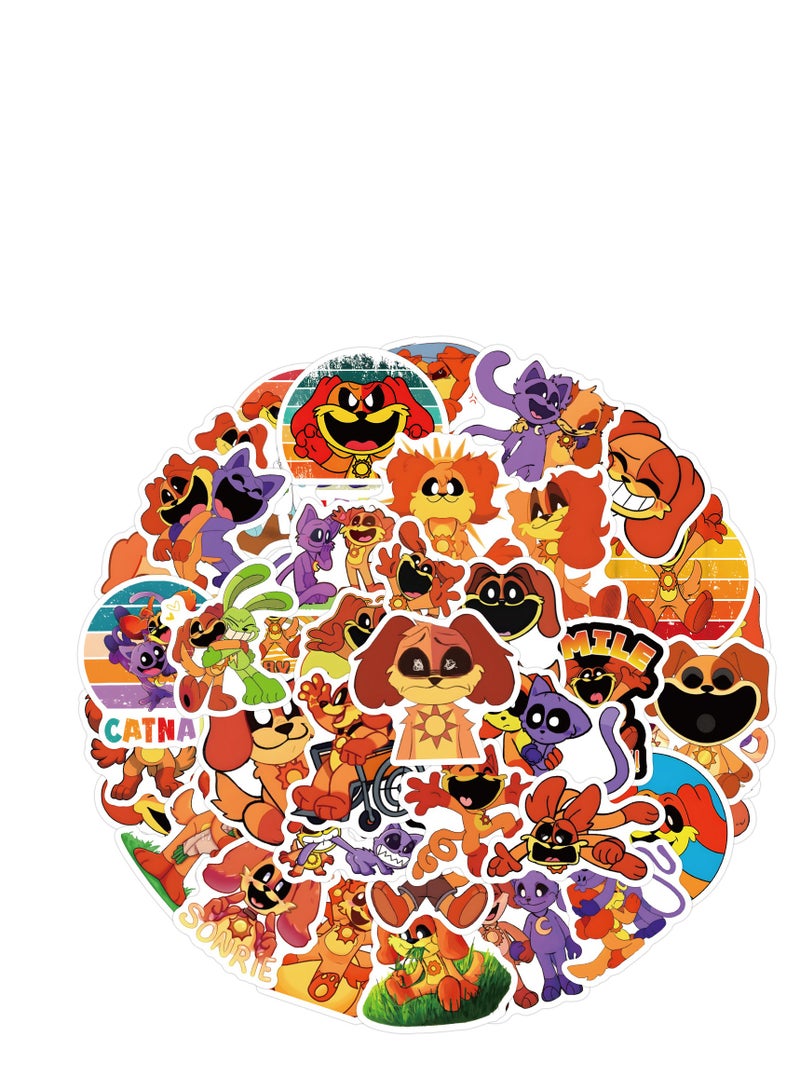 XiuWoo 55 قطعة ملصقات كريترز مبتسمة مضحكة، ملصقات رعب كرتونية أنمي مقاومة للماء، ملصقات زخرفية للشخصيات الإبداعية للأطفال - Image 1