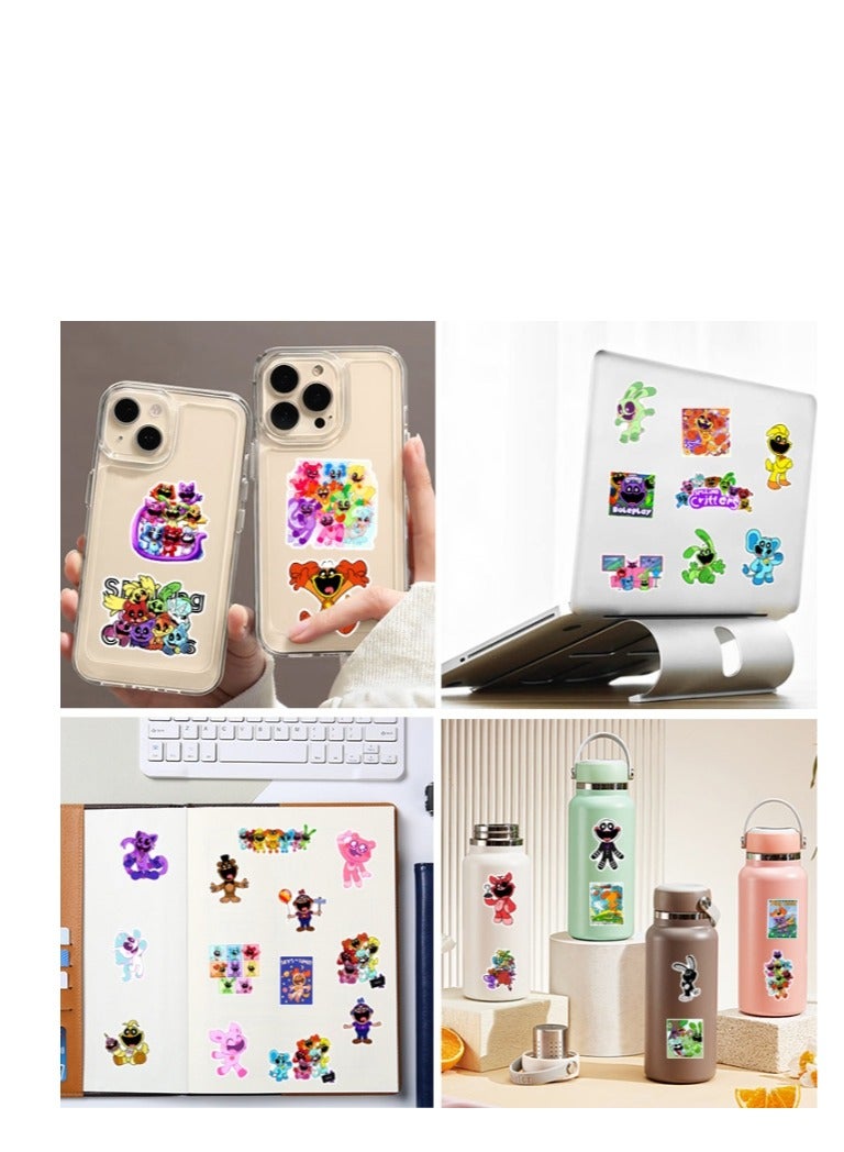 XiuWoo 55 قطعة ملصقات كريترز مبتسمة مضحكة، ملصقات رعب كرتونية أنمي مقاومة للماء، ملصقات زخرفية للشخصيات الإبداعية للأطفال - Image 2