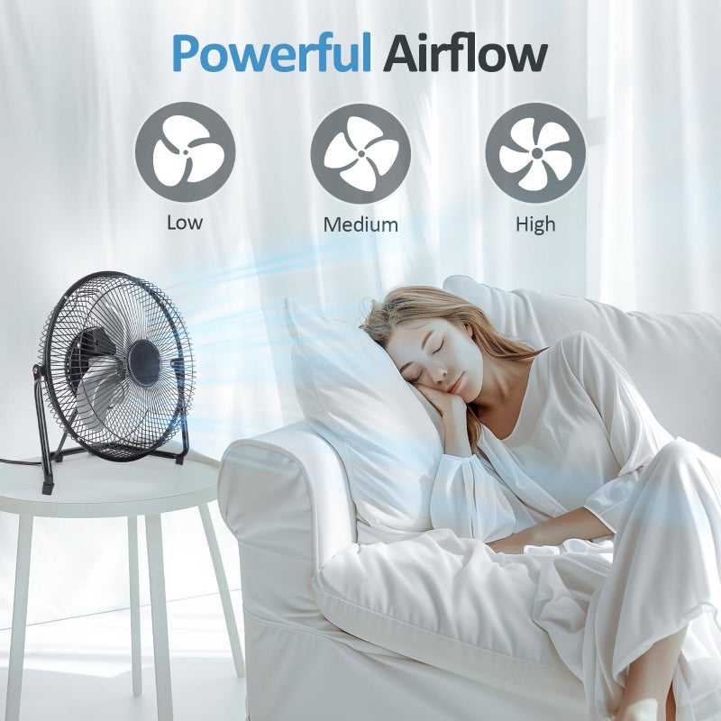 BEESTAR Floor Fan,3-Speed Portable Metal Fan, Fan Quiet for Home, High Velocity Floor Fan with Adjustable Tilt for Home Office Bedroom,Black (9 INCH) - Image 2