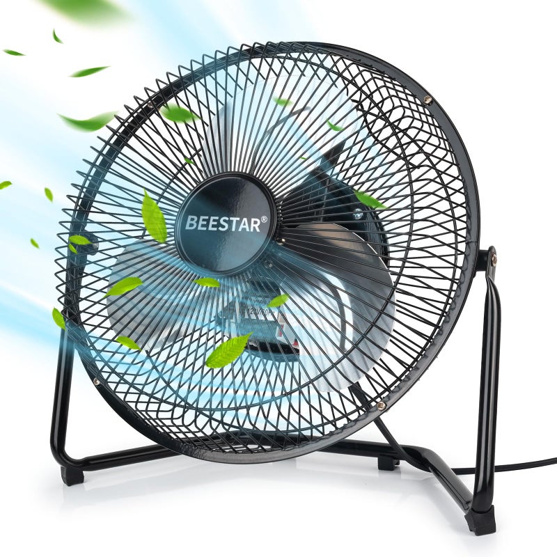 BEESTAR Floor Fan,3-Speed Portable Metal Fan, Fan Quiet for Home, High Velocity Floor Fan with Adjustable Tilt for Home Office Bedroom,Black (9 INCH) - Image 1