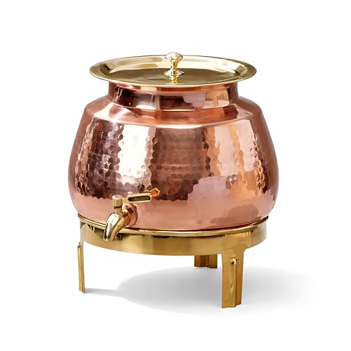 P-TAL Copper Water Dispenser 3L | 100% Pure Copper Pot/Matka with Prefitted Leakproof Brass Tap, Lid and Stand - Image 1