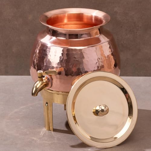 P-TAL Copper Water Dispenser 3L | 100% Pure Copper Pot/Matka with Prefitted Leakproof Brass Tap, Lid and Stand - Image 5