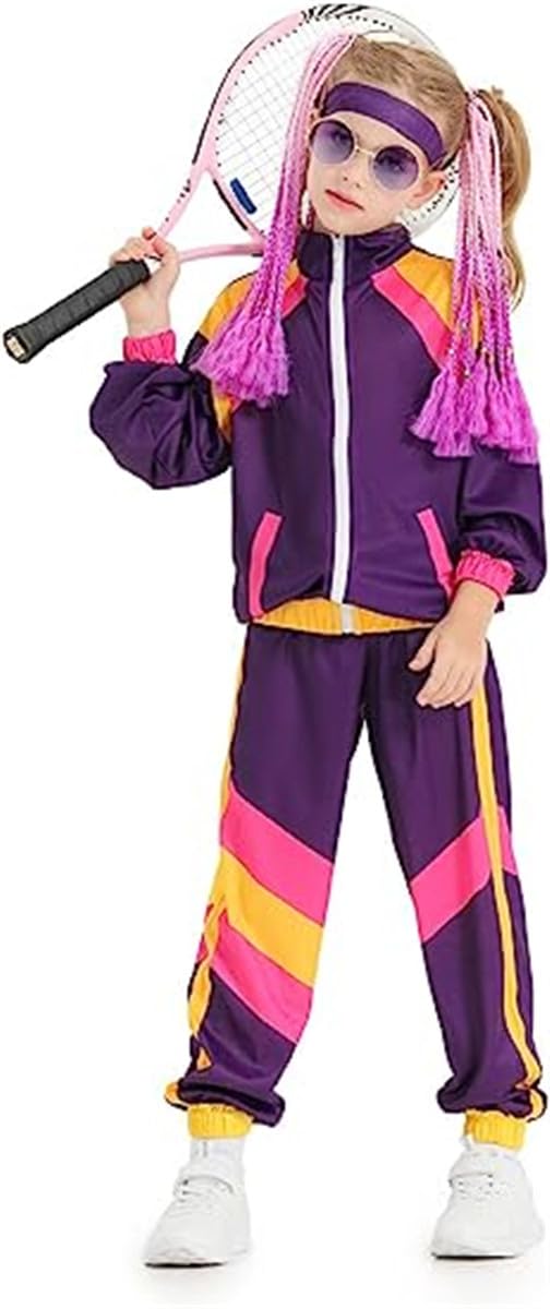Jeleuon Boys Girls Retro Hip Hop 80S Tracksuit Costume Dance Sportswear Top Pants Sets Outfit Colorblock Windbreaker Sets L - Image 2