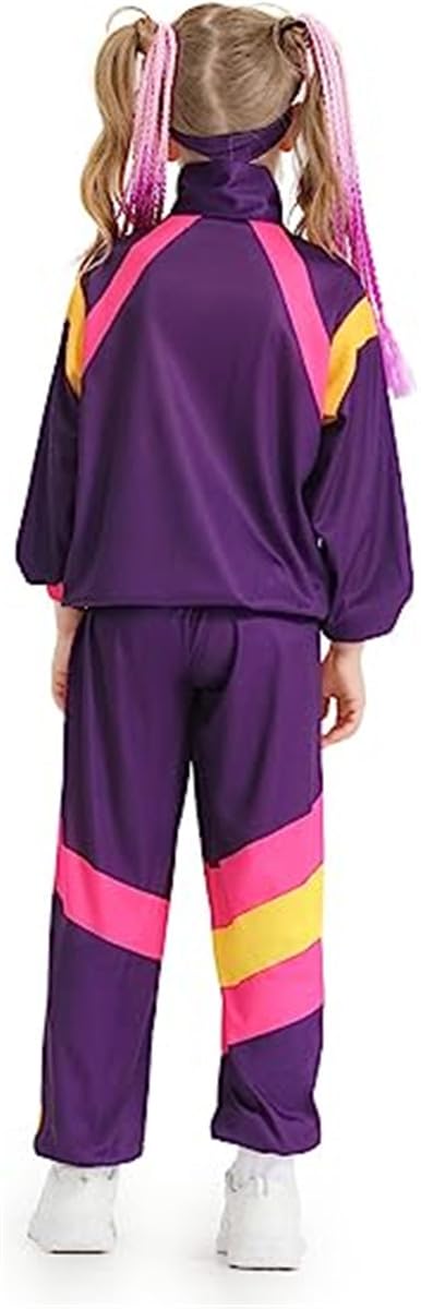 Jeleuon Boys Girls Retro Hip Hop 80S Tracksuit Costume Dance Sportswear Top Pants Sets Outfit Colorblock Windbreaker Sets L - Image 3
