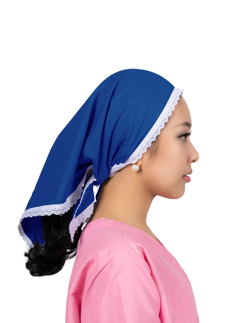 وشاح مربع أنيق، حواف دانتيل بيضاء، قماش ناعم وخفيف الوزن، غطاء رأس/مربية أطفال/مربية أطفال، قطن، مقاس واحد