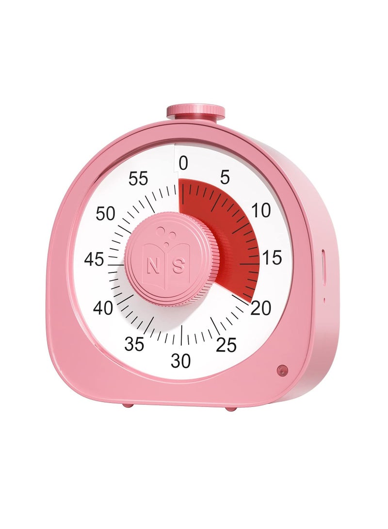 Rechargeable Visual Timer for Kids, 60-Minute Countdown Clock, Pomodoro Timer for Toddlers, Time Management Tool for Classroom, Office, and Library (Pink) - Image 1