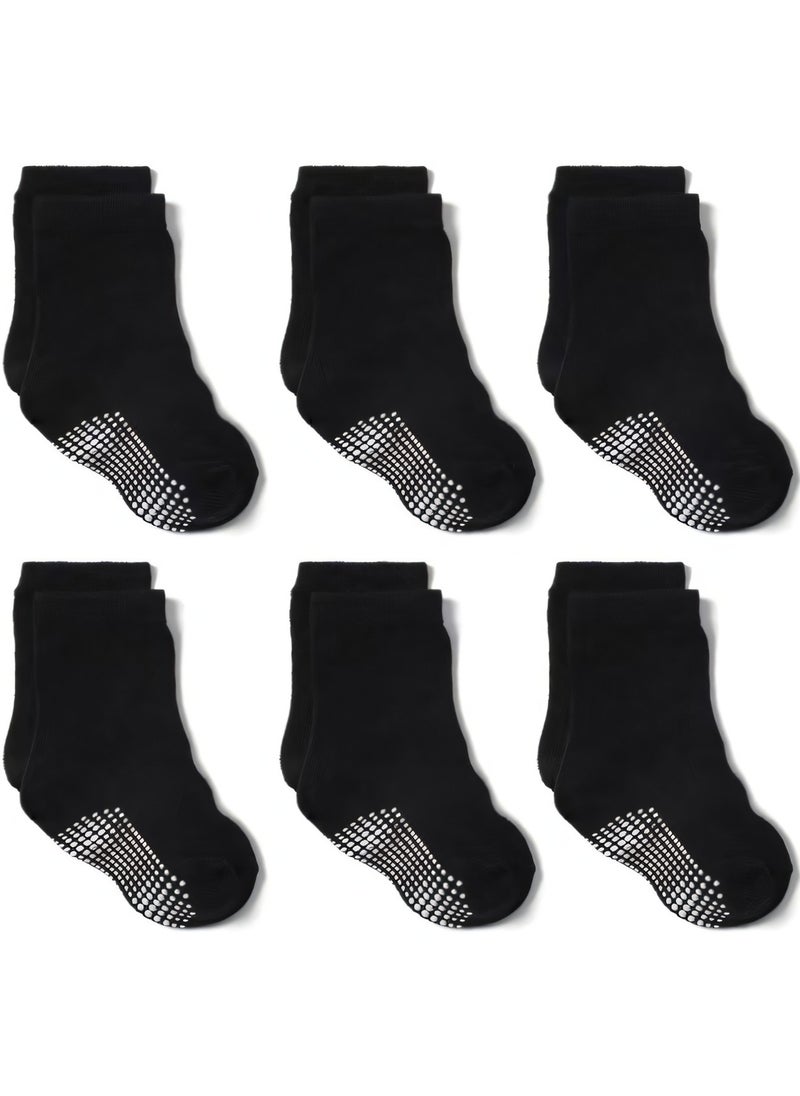 Generic 6 Pairs Of Cotton Non-Slip Striped Baby Socks for Boy's Socks Girl's Socks Black  - Image 1