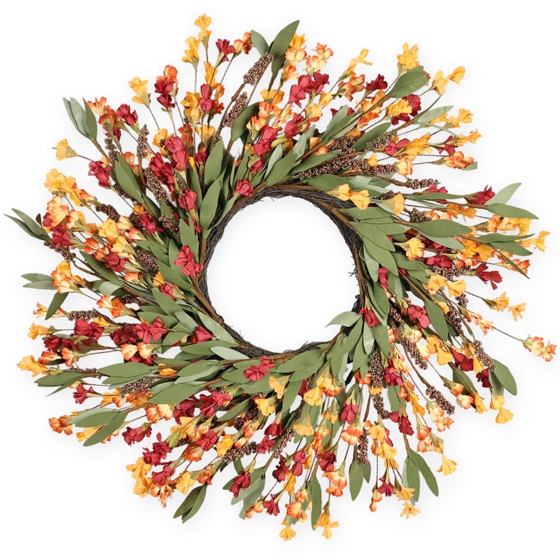 CHEAWRTZ 24 Inch Fall Wreath Autumn Wreath for Front Door (Red+Orange) - Image 1