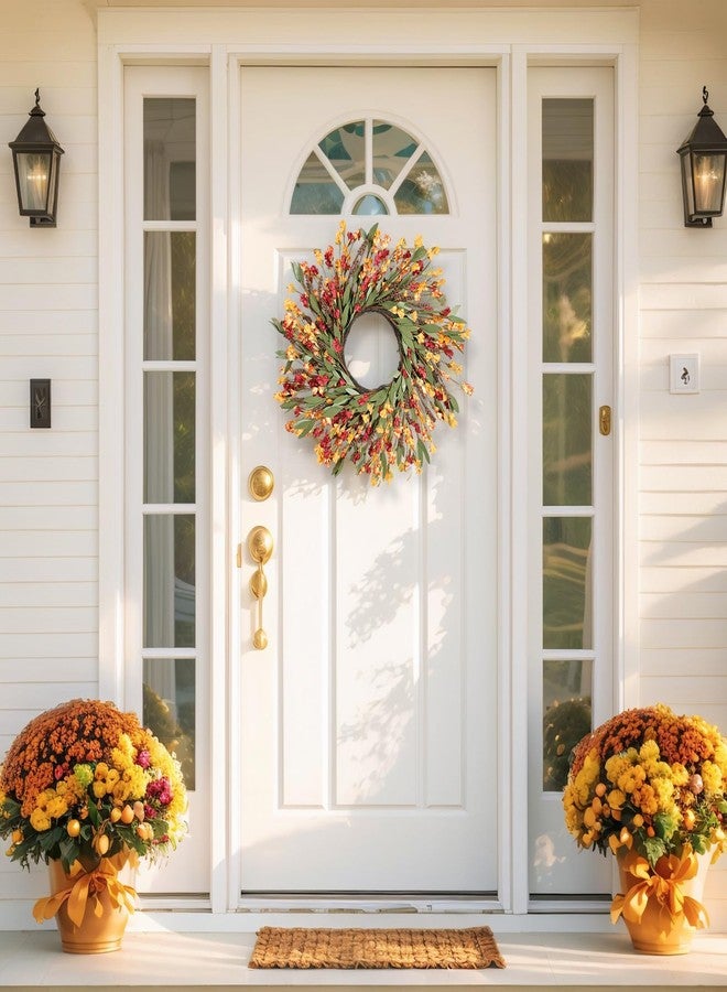 CHEAWRTZ 24 Inch Fall Wreath Autumn Wreath for Front Door (Red+Orange) - Image 2