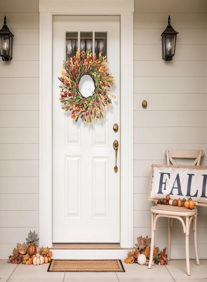 CHEAWRTZ 24 Inch Fall Wreath Autumn Wreath for Front Door (Red+Orange) - Image 4