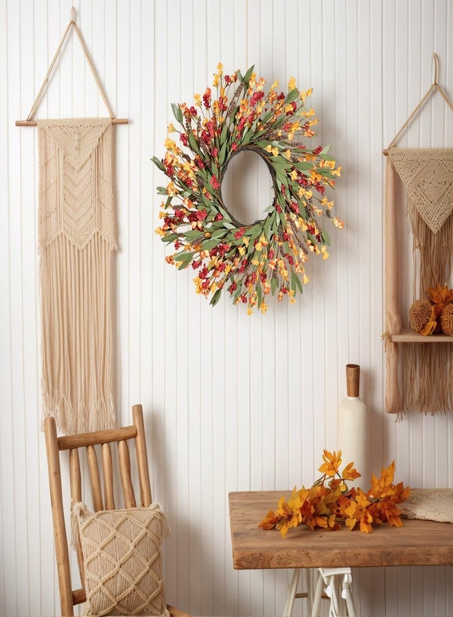 CHEAWRTZ 24 Inch Fall Wreath Autumn Wreath for Front Door (Red+Orange) - Image 5