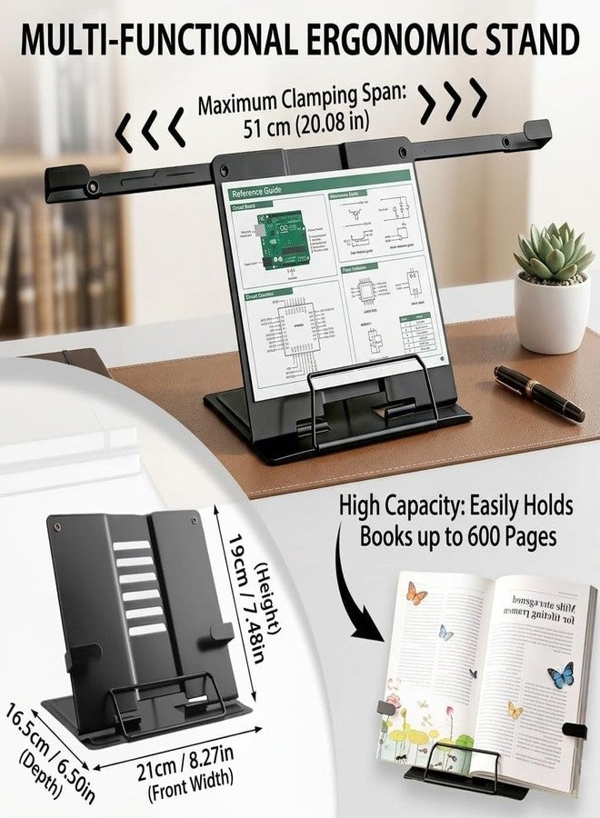 Zomify Book Stand – Adjustable Foldable Metal Book Stand Holder, Stable Hands Free Reading, Portable Desktop Book Holder for Cookbooks Textbooks Sheet Music | Black - Image 5