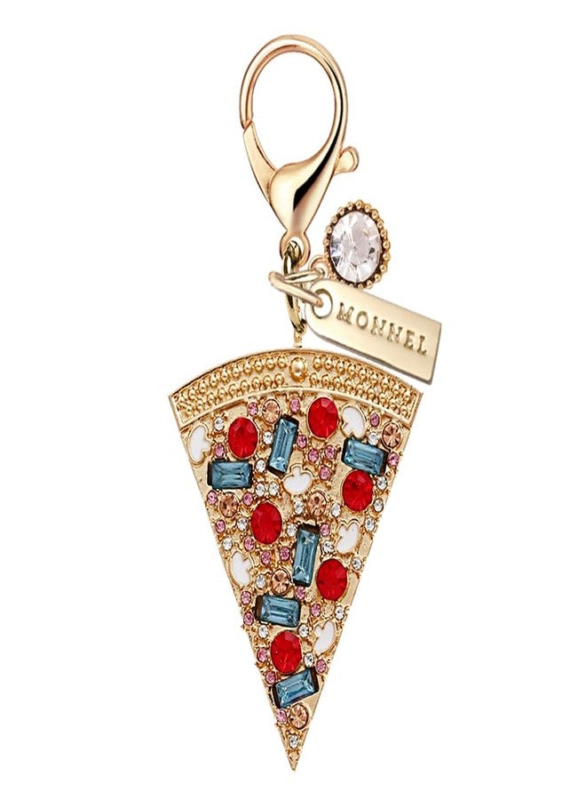 MONNEL MC715 Little Christmas Crystal Pizza Lobster Clasp Charm for Women with Velvet Bag (Rainbow,1 Piece) - Image 1
