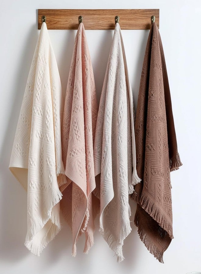 Vidroxin 4-Pack Luxury Decorative Cotton Hand Towels for Bathroom Super Absorbent with Jacquard Weave&Fringe - 13x29.1" Boho Hand Towel Set,Soft Face Towel for Boho Bathroom Decor Kitchen Hotel Spa Guest - Image 1