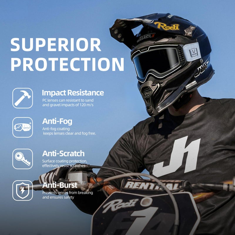 VOZAPOW Photochromic Motorcycle Goggles Anti Fog, OTG Dirt Bike Motocross Goggles UV Protection for Men Women MX Accessories - Image 2